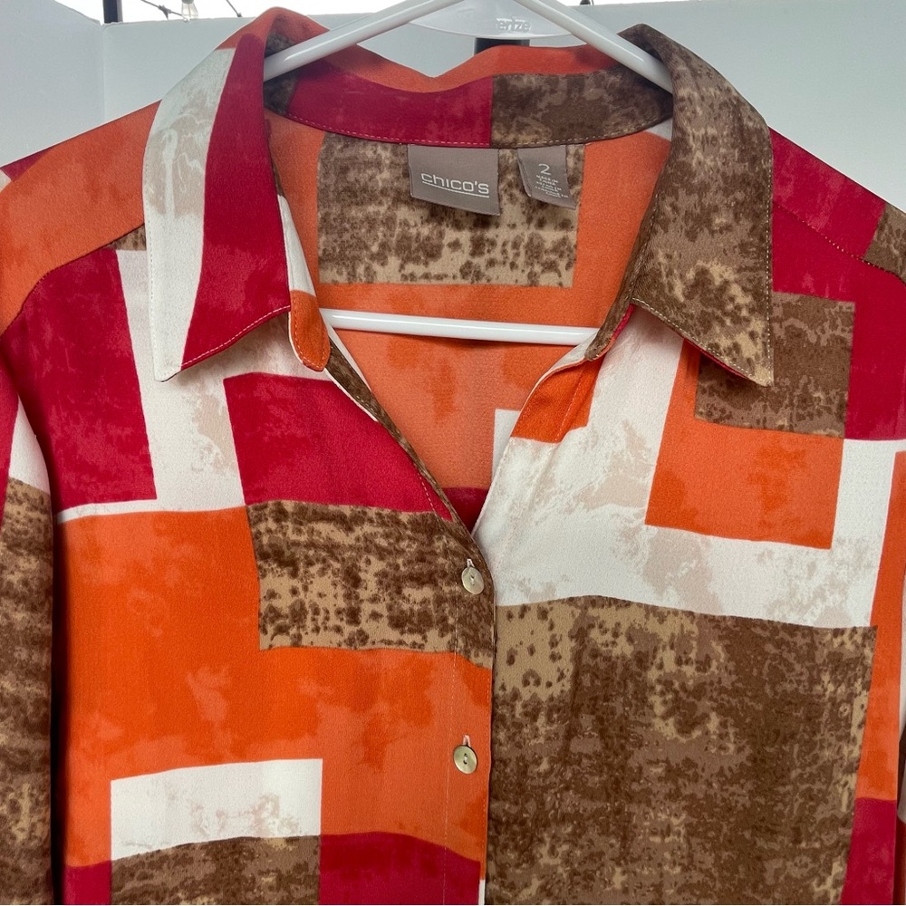 Chico's Multi Colored Geometric Button Down Shirt… - image 4